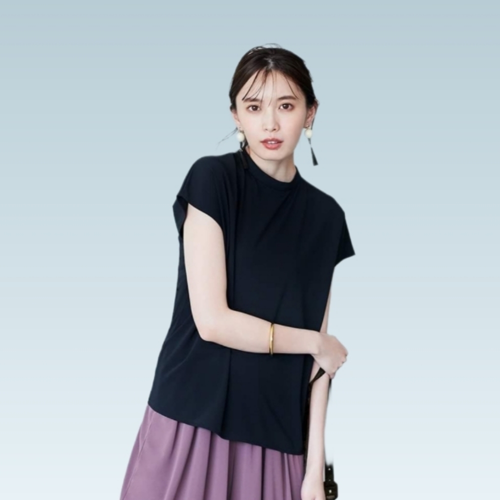 Uniqlo Stand Collar Short Sleeve Black Blouse